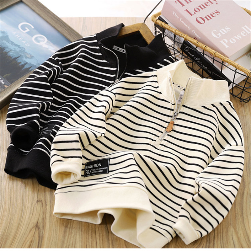 Baby Clothing Zipper - Sweatshirt bergaris anak laki-laki, pakaian olahraga